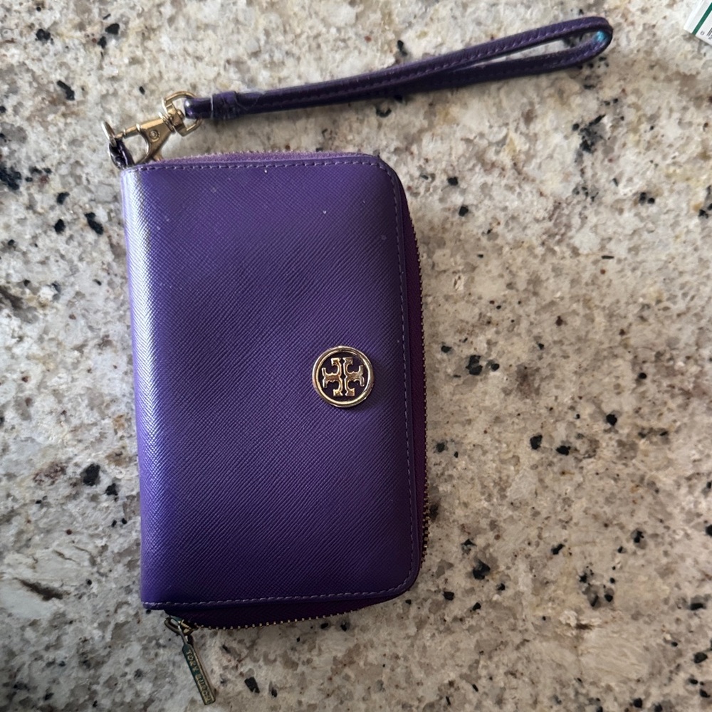 Tory Burch Violet Wristlet with Gold Logo